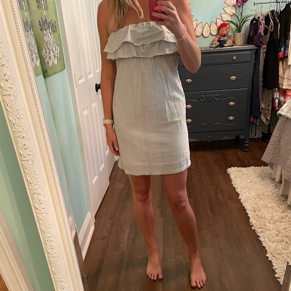 Southern Frock Strapless Seersucker Dress with Ruffle